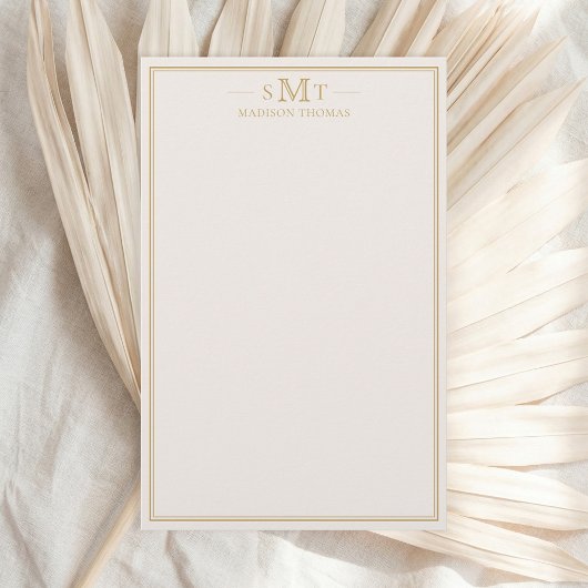 Elegant Ivoor Goud Drieletter Monogram Briefpapier