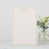 Elegant Ivoor Goud Drieletter Monogram Briefpapier (Staand voorkant)