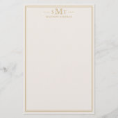 Elegant Ivoor Goud Drieletter Monogram Briefpapier (Voorkant)