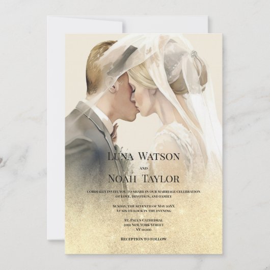 Elegant ivoor goud glitter paar foto Bruiloft Kaart (Voorkant)