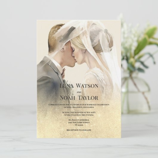 Elegant ivoor goud glitter paar foto Bruiloft Kaart (Staand voorkant)