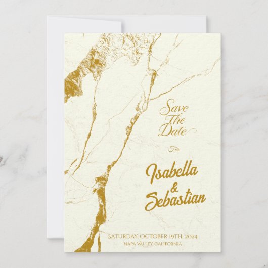 Elegant Ivoor & Goud Marmer Save the Date wieden Kaart (Voorkant)