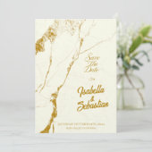 Elegant Ivoor & Goud Marmer Save the Date wieden Kaart (Staand voorkant)