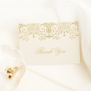 Elegant Ivoor Goud Vintage Damast Bedankkaart