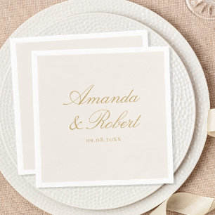 Elegant Ivoor Gouden Calligrafie Monogram Bruiloft Servet