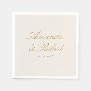 Elegant Ivoor Gouden Calligrafie Monogram Bruiloft Servet