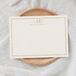 Elegant Ivoor Gouden Drieletter Monogram Notitiekaartje