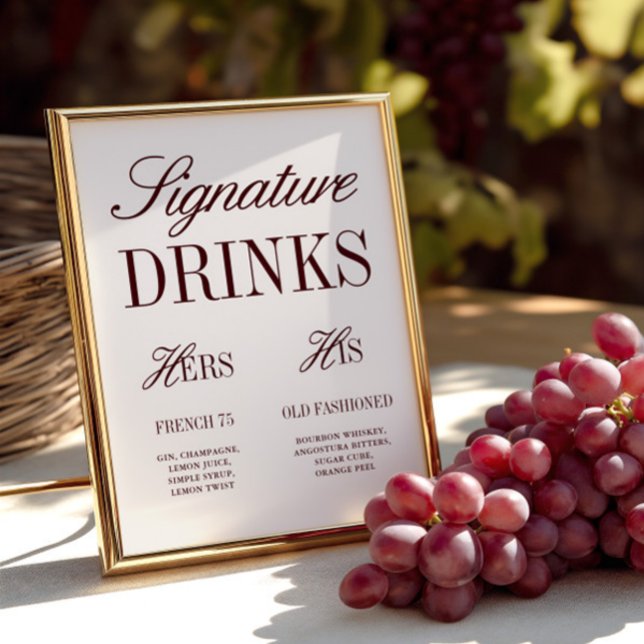 Elegant ivoor handtekening Drinken bruiloft bar te (Elegant Ivory Signature Drinks Wedding Bar Sign)