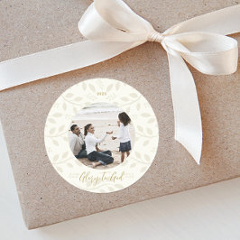 Elegant Ivoor laat glorie aan God Kerstmis Foto Ronde Sticker