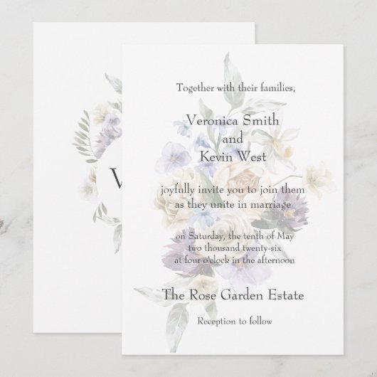 Elegant Ivoor, Lavendel & Blauwe Bloemen 5x7 Uitno Kaart (Voorkant / Achterkant)