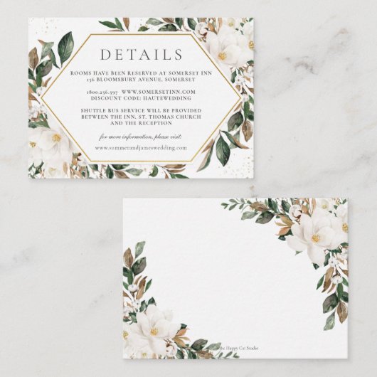 Elegant Ivoor Magnolia Bloemen Bruiloft Details Informatiekaartje (Voorkant / Achterkant)