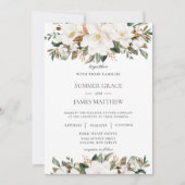 Elegant Ivoor Magnolia Bloemen Groen Bruiloft Kaart (Voorkant)