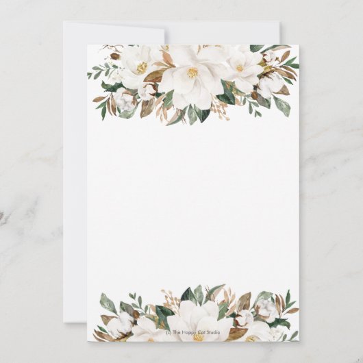 Elegant Ivoor Magnolia Bloemen Groen Bruiloft Kaart (Achterkant)