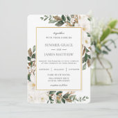 Elegant Ivoor Magnolia Bloemen Groen Bruiloft Kaart (Staand voorkant)