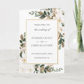 Elegant Ivoor Magnolia Bloemen Groen Bruiloft Programma (Voorkant)