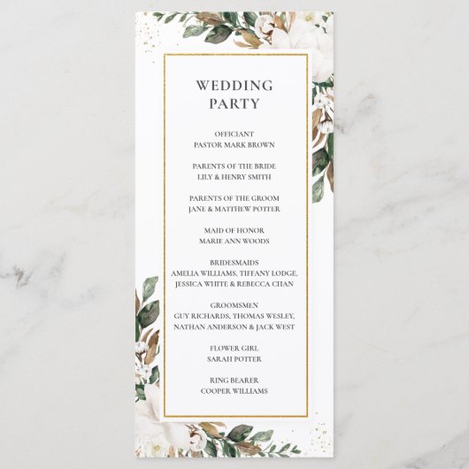 Elegant Ivoor Magnolia Bloemen Groen Bruiloft Programmakaart (Achterkant)