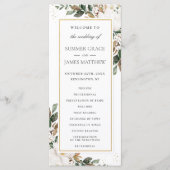 Elegant Ivoor Magnolia Bloemen Groen Bruiloft Programmakaart (Voorkant)