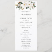 Elegant Ivoor Magnolia Bloemen Groen Bruiloft Programmakaart (Voorkant)