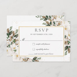 Elegant Ivoor Magnolia Bloemen Groen Bruiloft RSVP Kaartje