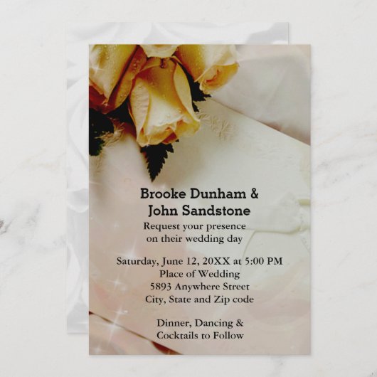 Elegant ivoor met geel en wit rozen huwelijk kaart (Voorkant / Achterkant)