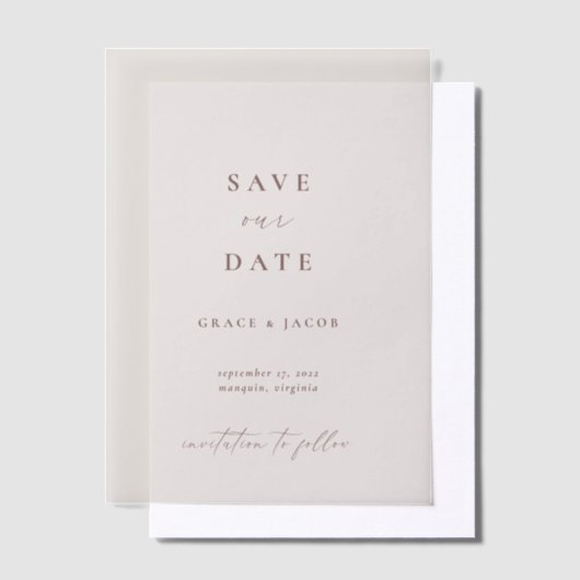 Elegant ivoor minimalist Bewaar onze datum Vellum Uitnodigingen (Offset)