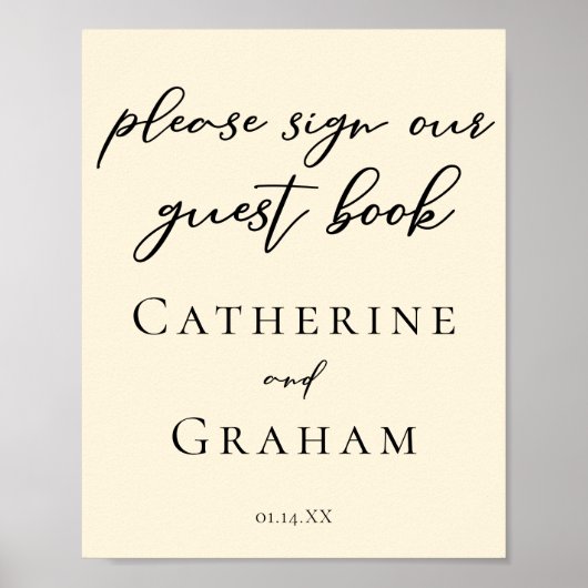 Elegant Ivoor Minimalistisch Bruiloft Gast Boek Po Poster (Voorkant)
