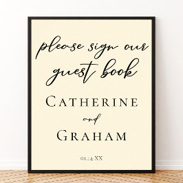 Elegant Ivoor Minimalistisch Bruiloft Gast Boek Po Poster
