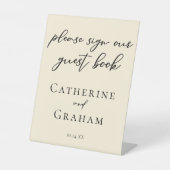 Elegant Ivoor Minimalistisch Bruiloft Gastenboek Reclamebord Met Voetstuk (Voorkant)