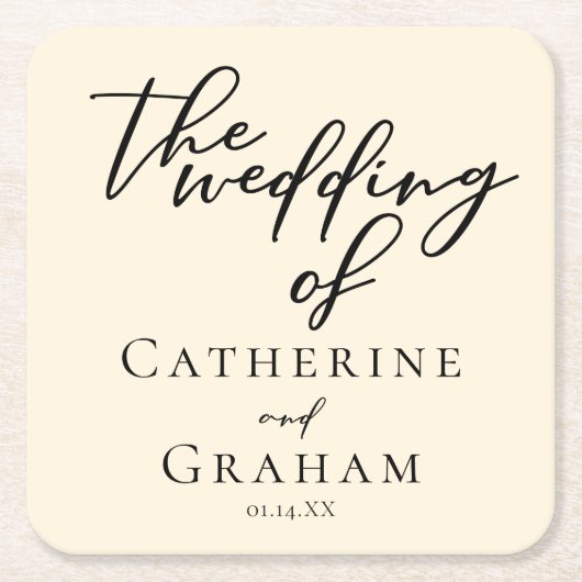 Elegant Ivoor Minimalistisch Bruiloft Gepersonalis Kartonnen Onderzetters (Voorkant)
