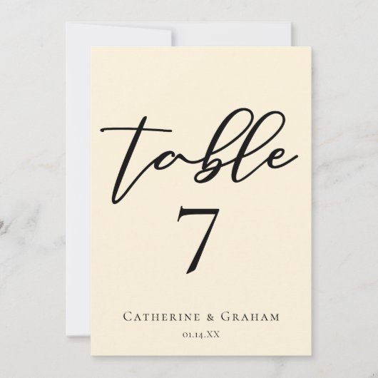 Elegant Ivoor Minimalistisch Bruiloft Tafel Nummer (Voorkant)