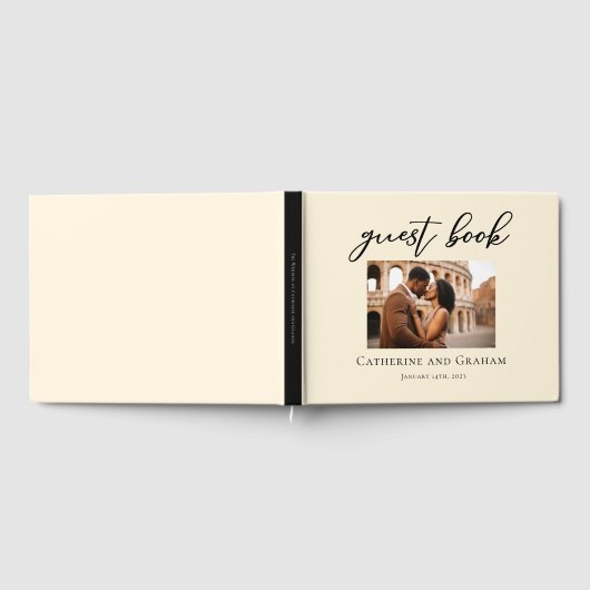 Elegant Ivoor Minimalistisch Koppel Foto Bruiloft Gastenboek (Volledig)