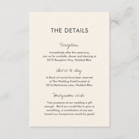 Elegant ivoor moderne bruiloft informatiekaartje (Voorkant)