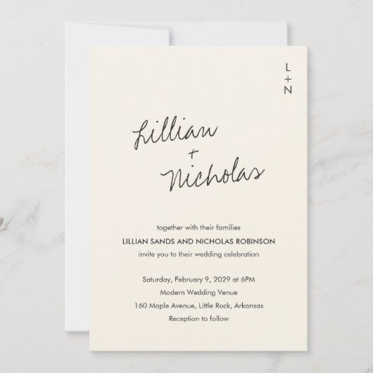 Elegant ivoor moderne bruiloft kaart (Voorkant)