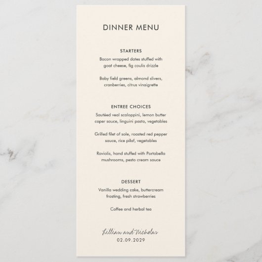 Elegant ivoor moderne bruiloft menu (Voorkant)