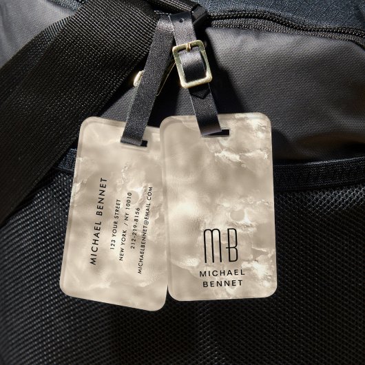 Elegant Ivoor Monogram Bagagelabel