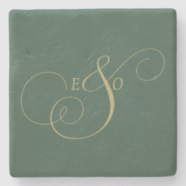 Elegant Ivoor Monogram Muted bruine Trouw Stenen Onderzetter