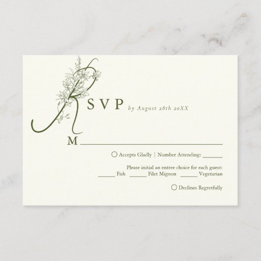 Elegant Ivoor Mos Bloemen Menu Keuze Bruiloft RSVP (Voorkant)