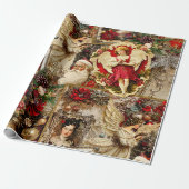 Elegant ivoor & rood Victoriaans Xmas Grootschalig Cadeaupapier (Uitgerold)