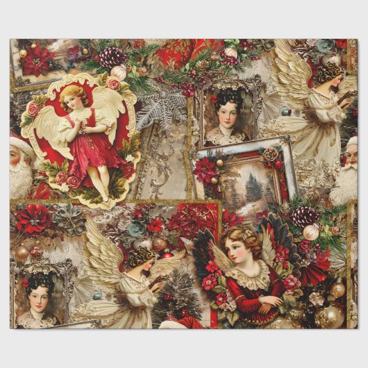 Elegant ivoor & rood Victoriaans Xmas Grootschalig Cadeaupapier (Zoom)