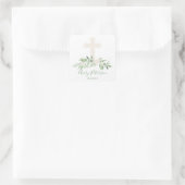 Elegant Ivoor Roos Cross Holy Communie Vierkante Sticker (Tas)