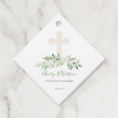 Elegant Ivoor Roos Eerste Heilige Communie Bedankjes Labels (Voorkant)