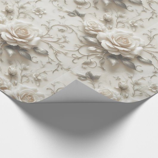 Elegant Ivoor Roos met Silver Floral design Cadeaupapier (Hoek)