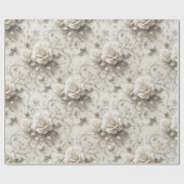 Elegant Ivoor Roos met Silver Floral design Cadeaupapier (Vlak)