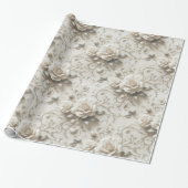 Elegant Ivoor Roos met Silver Floral design Cadeaupapier (Uitgerold)