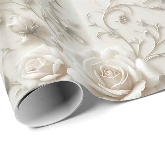 Elegant Ivoor Roos met Silver Floral design Cadeaupapier (Rol Hoek)