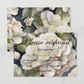 Elegant ivoor roze groen navy waterverf floral RSVP kaartje (Voorkant / Achterkant)