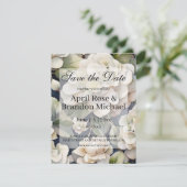 Elegant ivoor roze groen navy waterverf floral save the date (Staand voorkant)