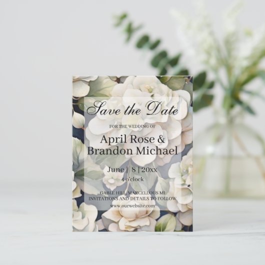 Elegant ivoor roze groen navy waterverf floral save the date (Staand voorkant)