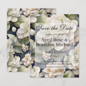 Elegant ivoor roze groen navy waterverf floral save the date (Voorkant / Achterkant)