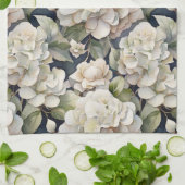 Elegant ivoor roze groen navy waterverf floral theedoek (Gevouwen)
